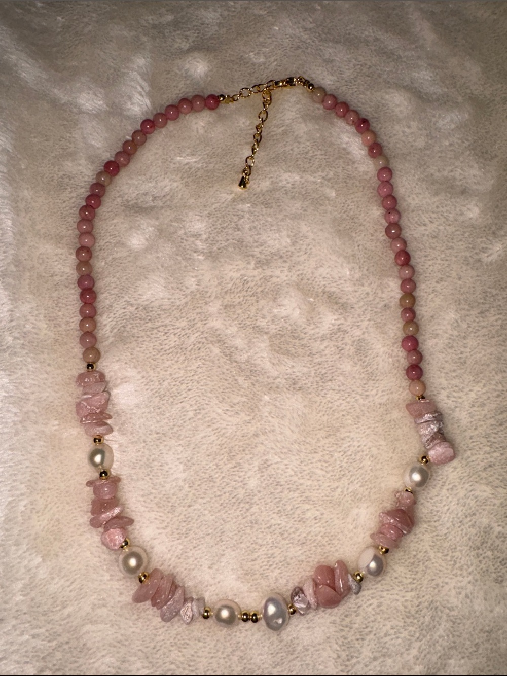 Handcrafted Pink Stone & Fresh Water Pearl Necklace
